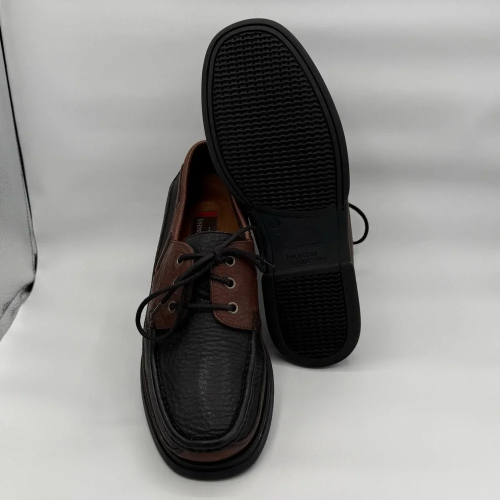 Johnston & Murphy Brown & Black Leather Boat Shoes Lace Up 020-1201 Mens Sz 9.5M